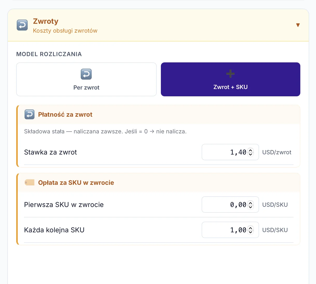 Zwroty w FulBill — dwa modele rozliczania: per zwrot lub zwrot + SKU z dopłatą za każdą pozycję
